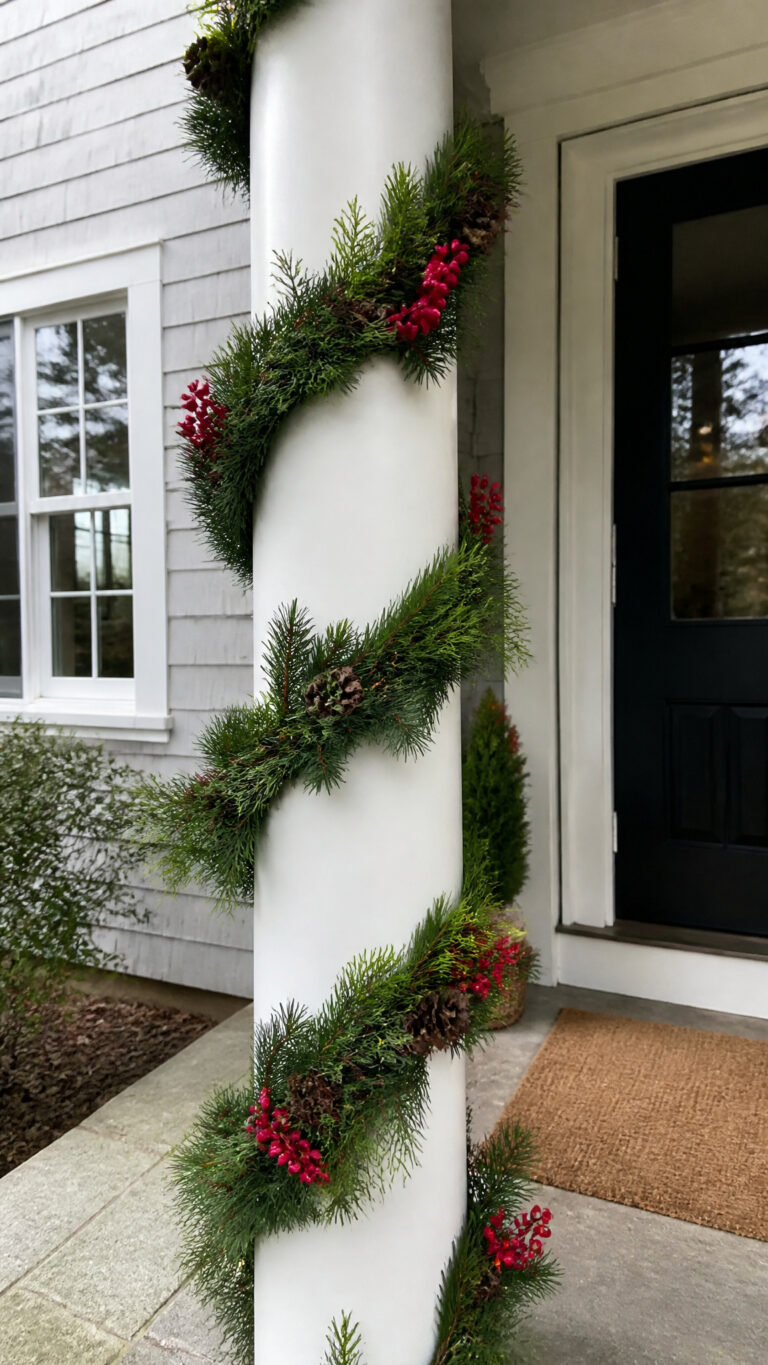 Garland-Wrapped Columns: The Foundation of Classic Christmas Style