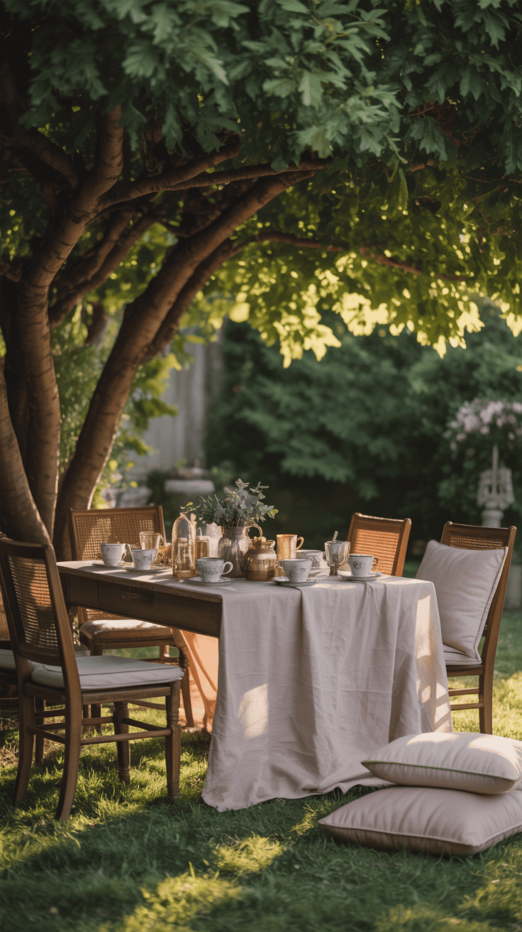 Garden Tea Party Setting Under Trees