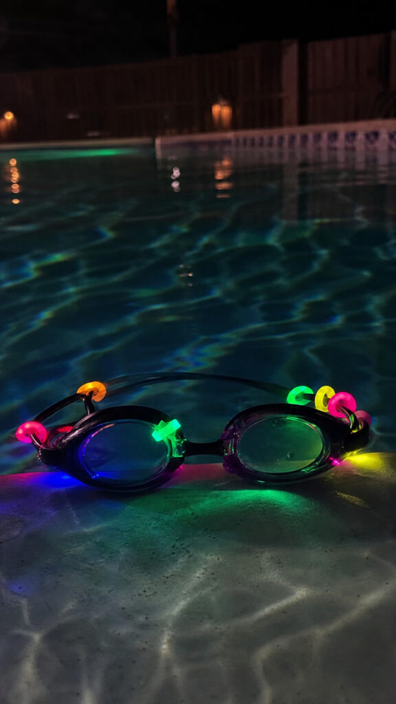 Waterproof Glow Sticks Attached To Swim Goggles