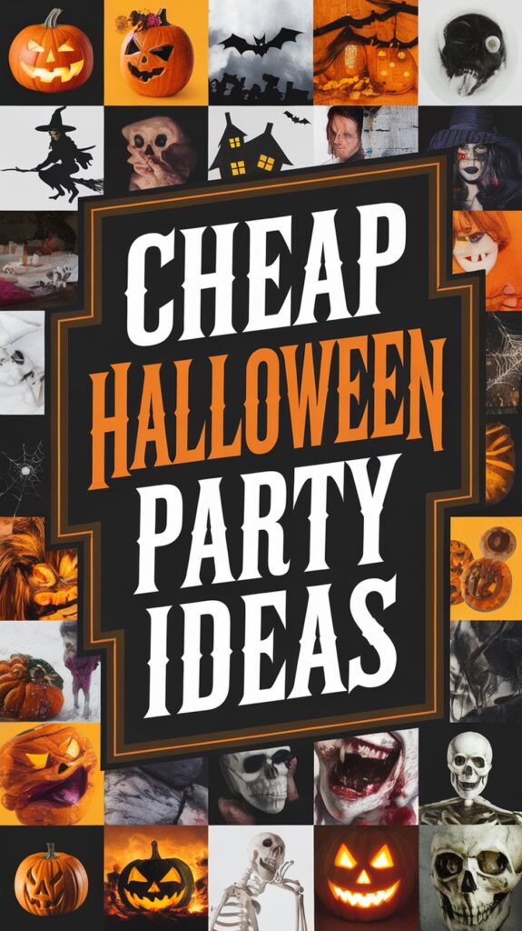 Collage of Halloween-themed images and the text "Cheap Halloween Party Ideas" in bold.