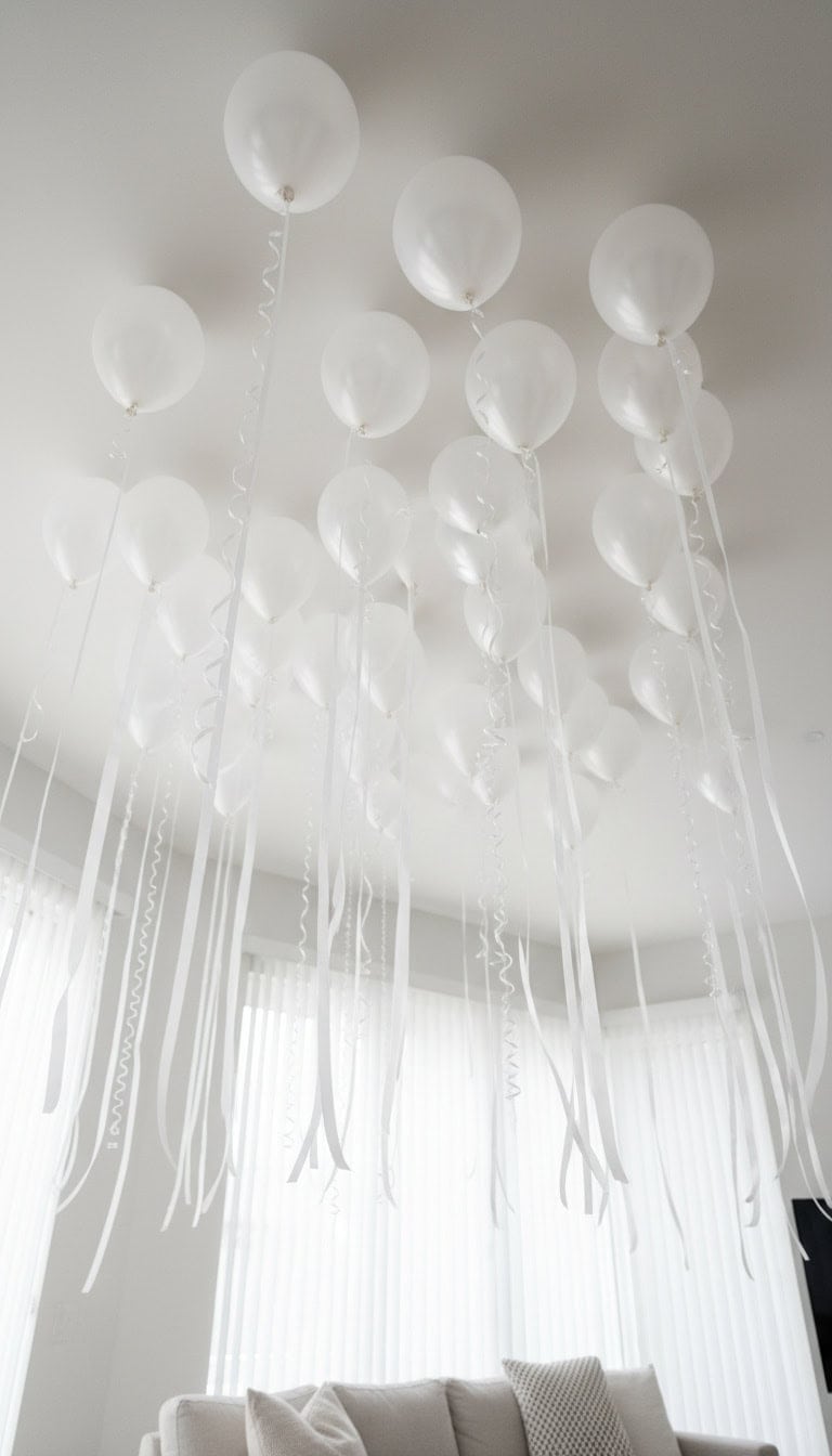 Hanging White Ribbon Balloons
