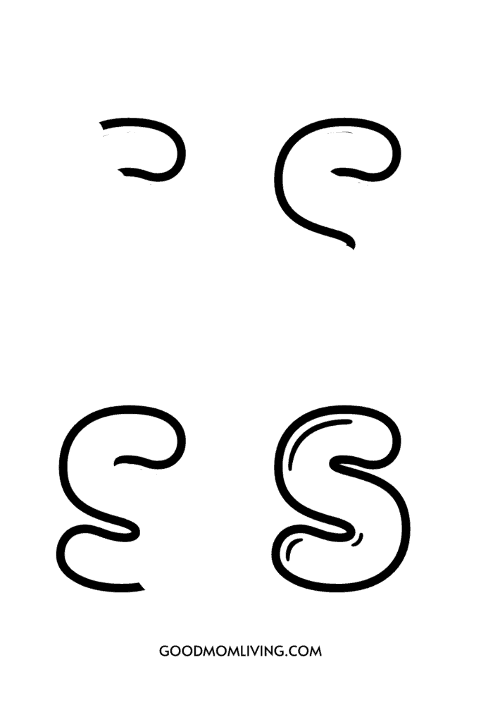 Four cartoon-style cloud shapes, increasing in size and complexity from top left to bottom right, with the website 'GOODMOMLIVING.COM' below.