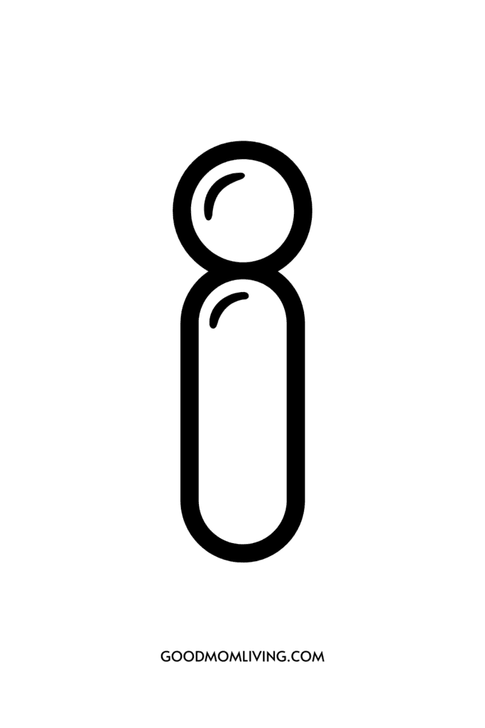 An abstract black and white logo shaped like a lowercase 'i' with two curved lines inside the circle and rectangle. It appears on a white background with the text 'GOODMOMLIVING.COM' at the bottom.