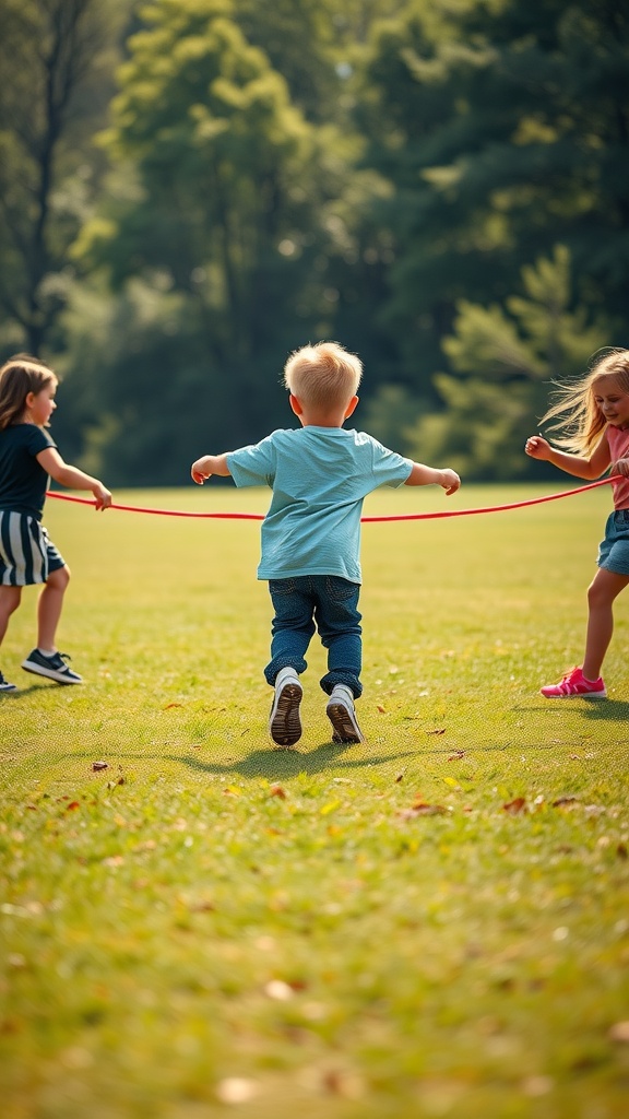 Children participating in a jump rope contest outdoors.