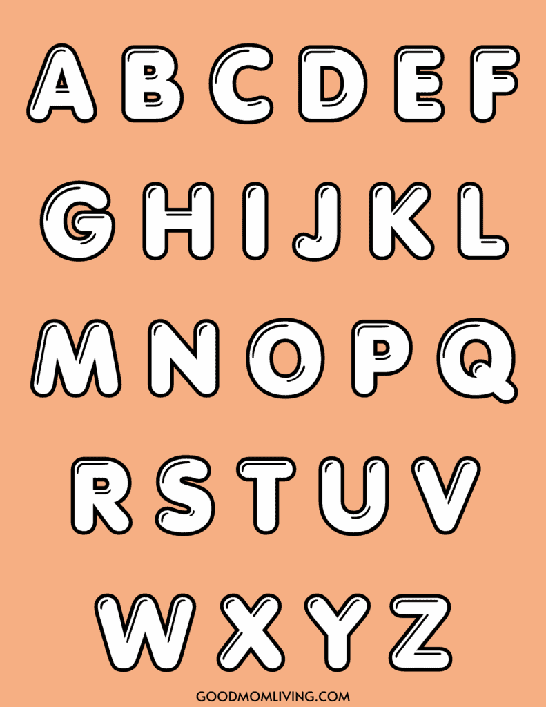 Bold uppercase letters of the alphabet in black and white on an orange background.