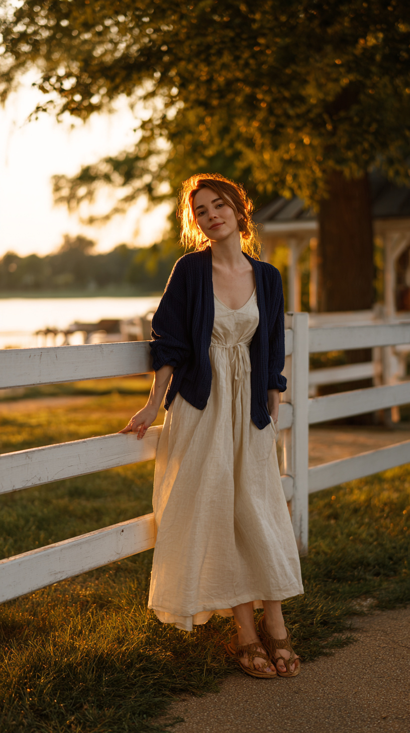 Lightweight Linen Dress with Cardigan - Image 2