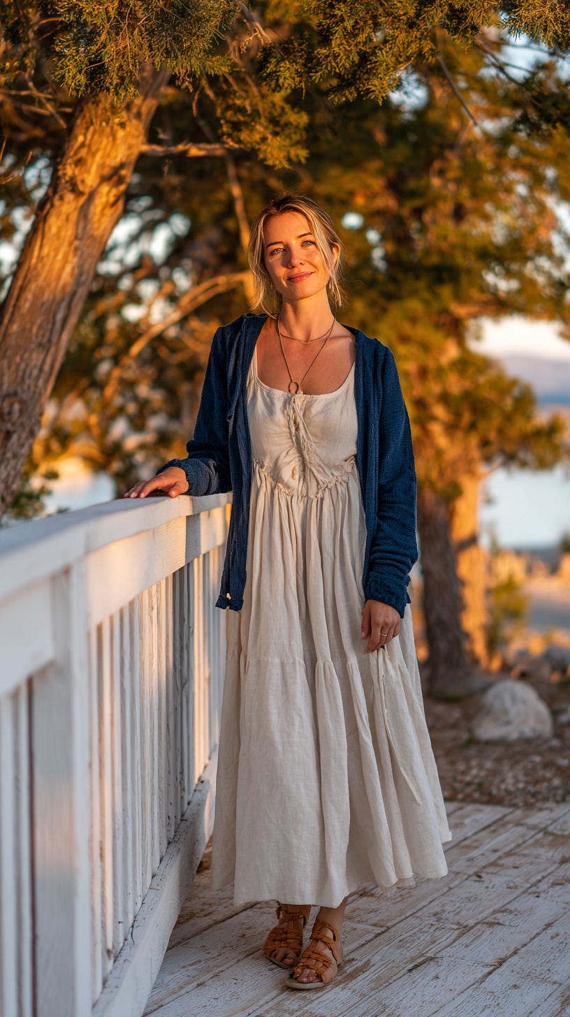 Lightweight Linen Dress with Cardigan - Image 1
