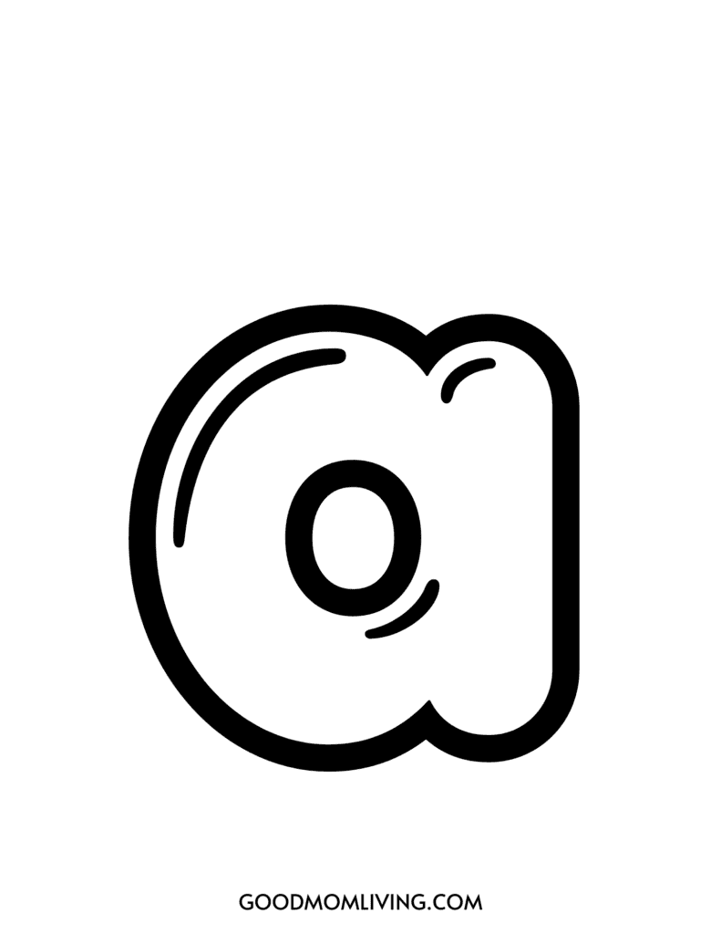 Simple, black and white illustration of a stylized lowercase letter 'a' with a smiling face incorporated into its design; the text 'GOODMOMLIVING.COM' appears at the bottom.