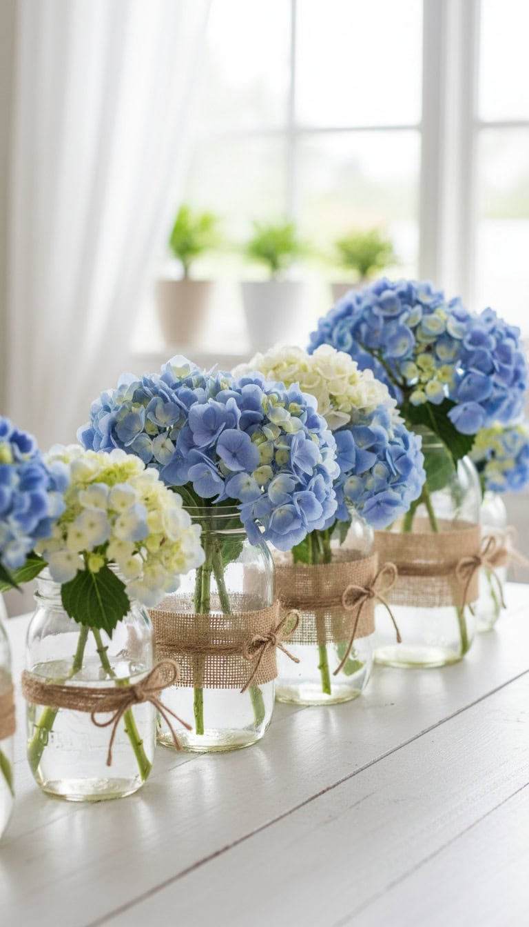 Mason Jar Hydrangea Display