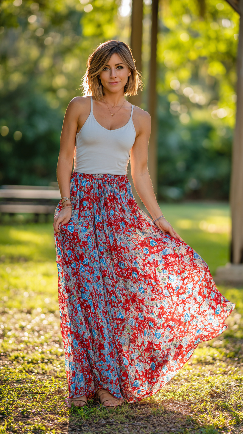 Maxi Skirt with Patriotic Print