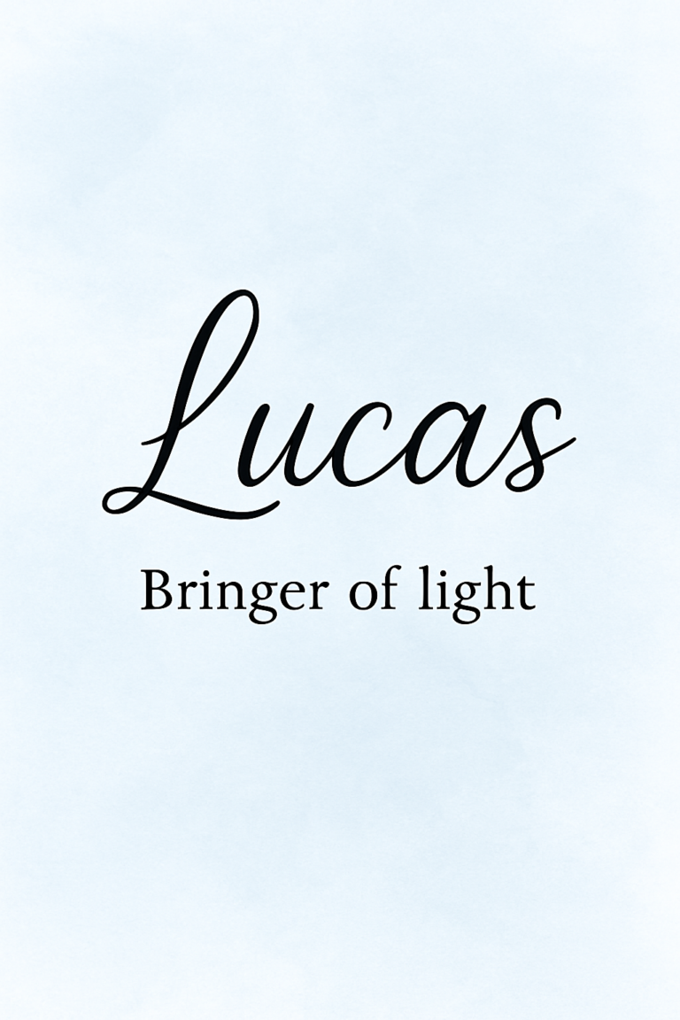 Text on a light blue background reads "Lucas" in a cursive font and "Bringer of light" in a serif font beneath it.