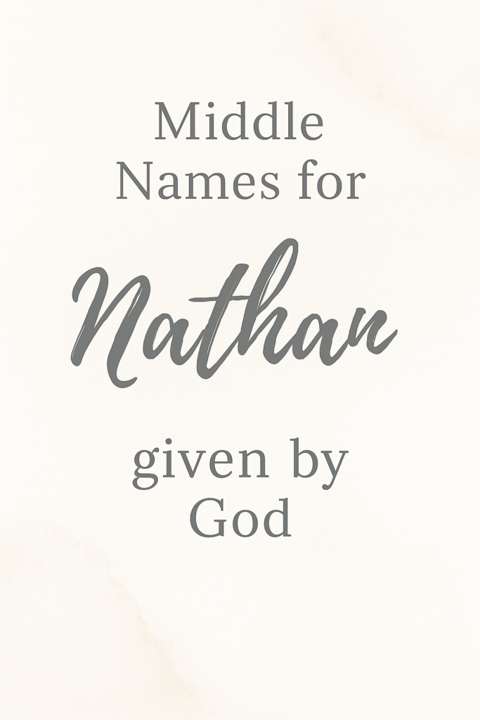 Text reading "Middle Names for Nathan given by God" in a mix of serif and script fonts against a cream background.