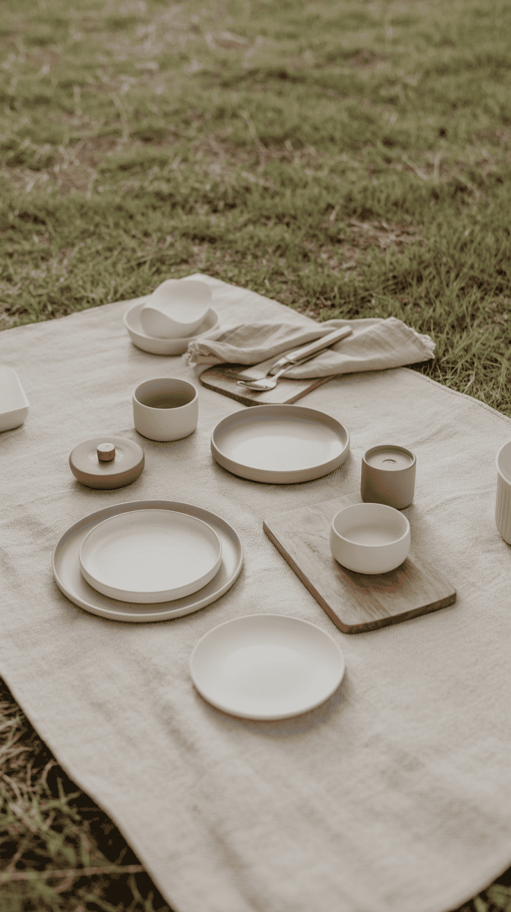 Minimalist Picnic Set Up in Neutral Tones