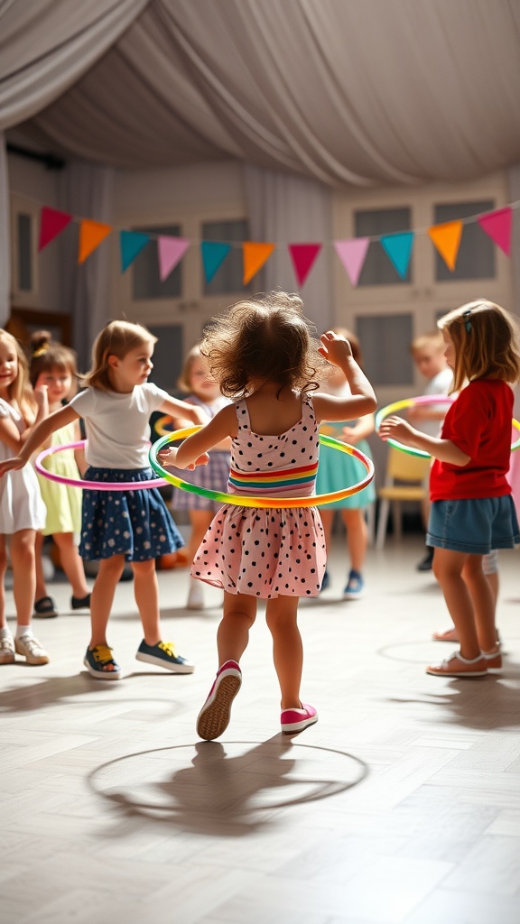 Kids playing the Musical Hula Hoop Game at a party