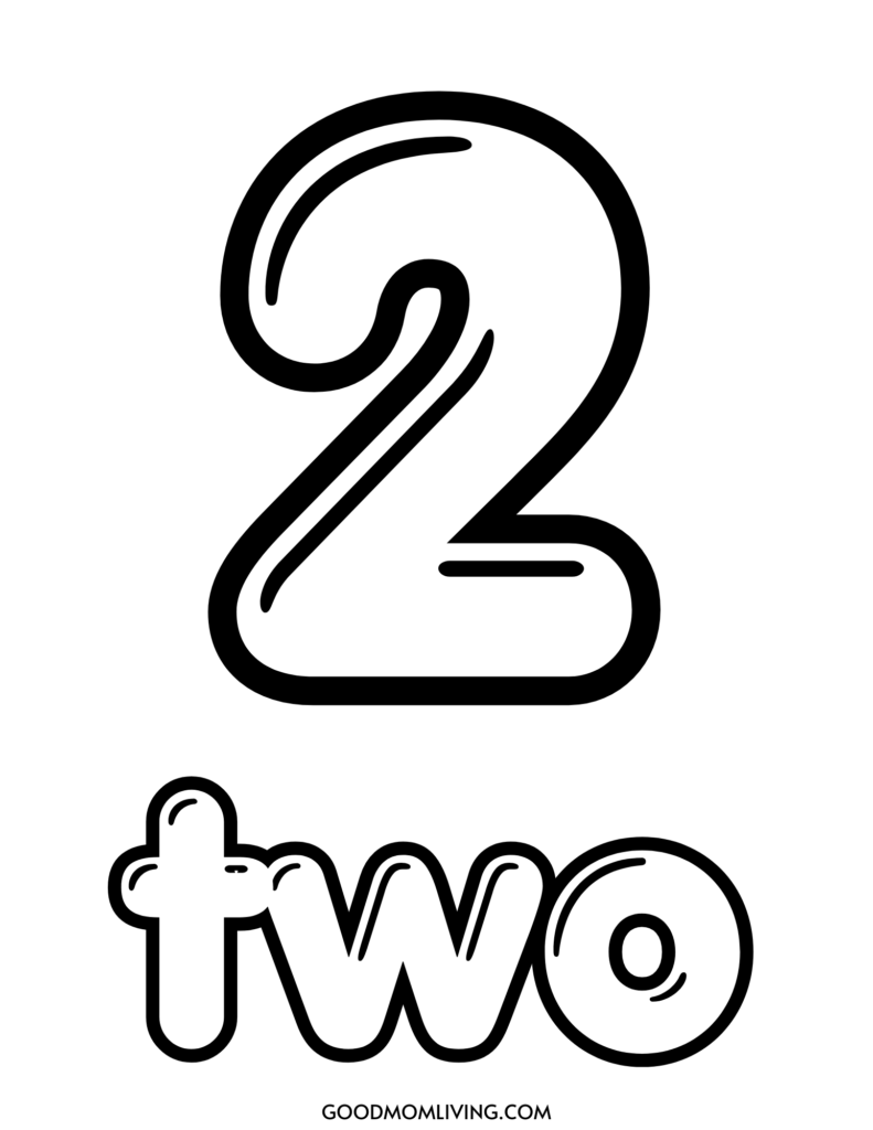 Bold, black outline of the number '2' above the word 'two' in bubble letters, set against a white background.
