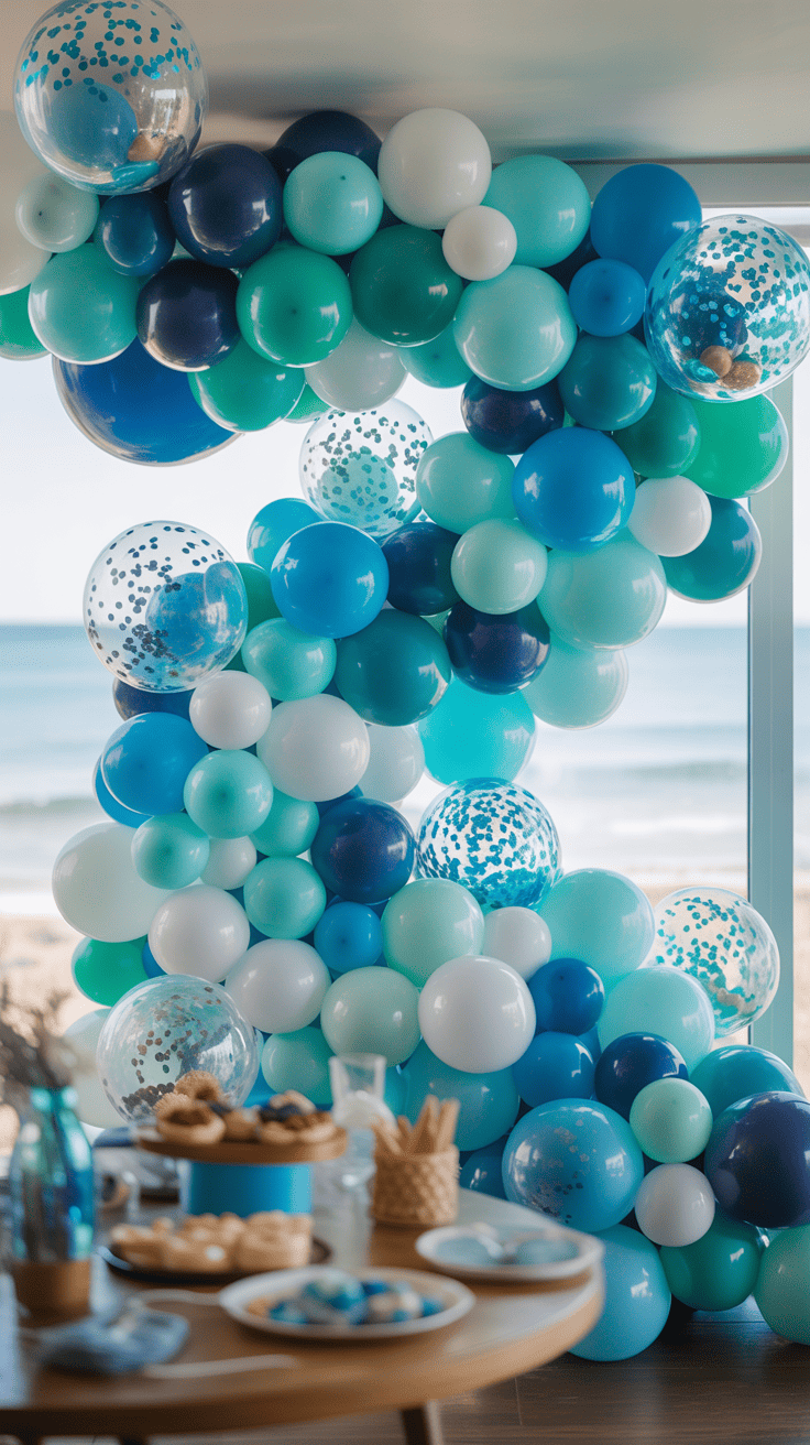 Ocean Party Ideas with Blue Balloon Garlands