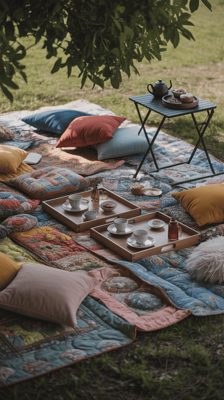 Outdoor Tea Party Blanket Seating Area
