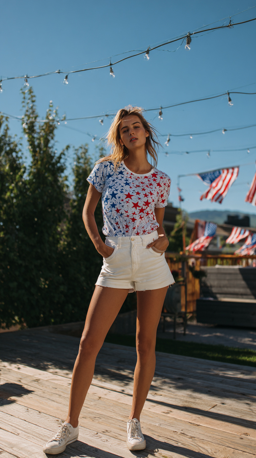 Patriotic T-Shirt and White Shorts - Image 2