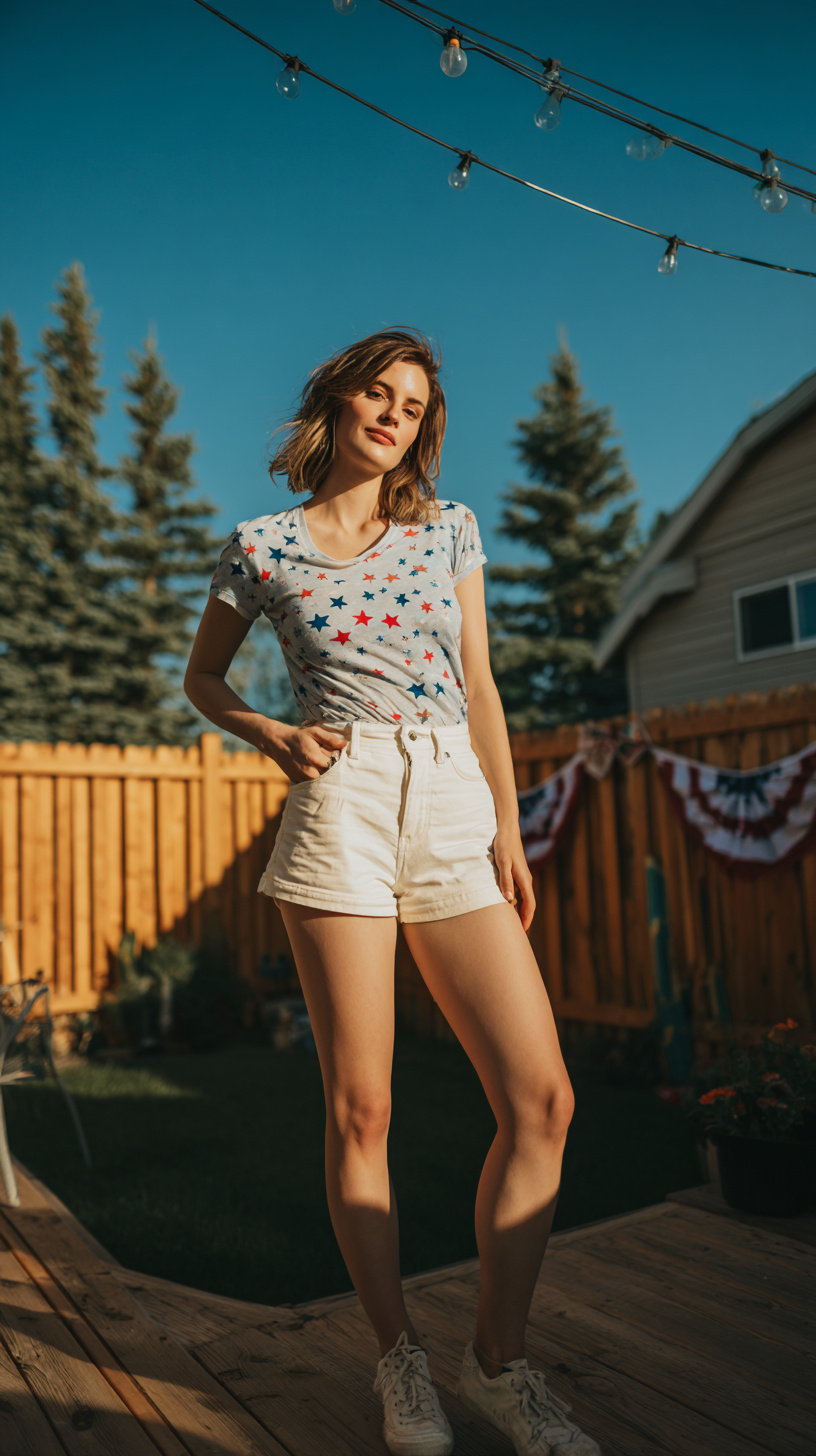 Patriotic T-Shirt and White Shorts - Image 1