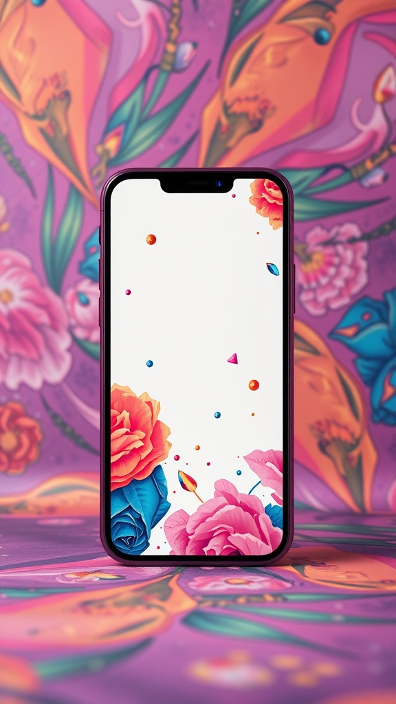 Personalized phone case with floral design against a colorful background.