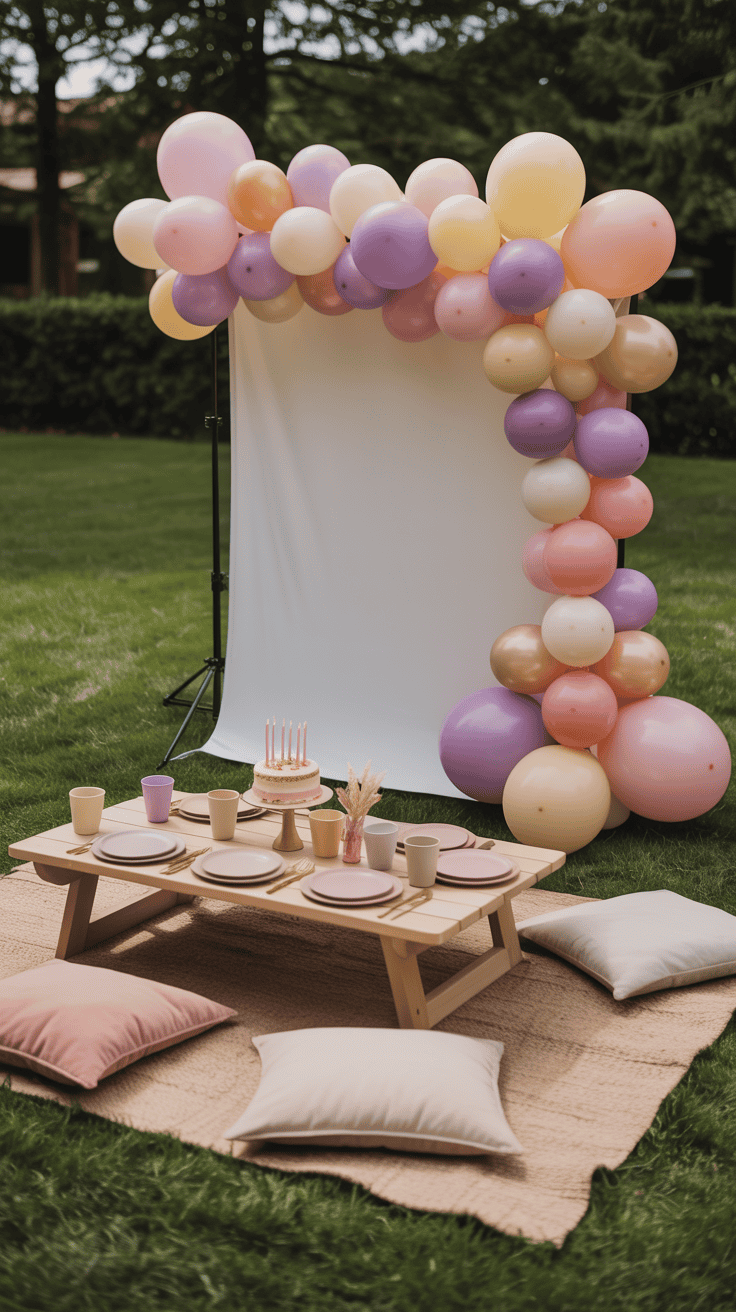 Picnic Birthday Aesthetic with Balloon Garlands