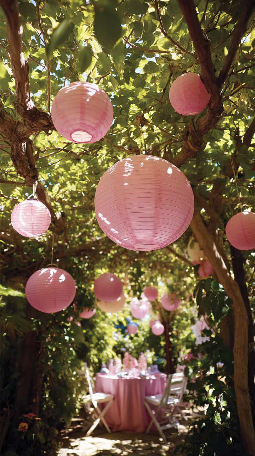 Pink Paper Lanterns Overhead - Image 2