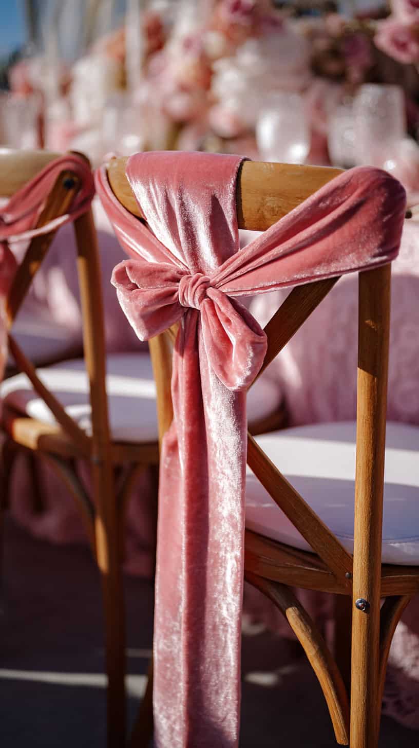 Pink Velvet Chair Ties - Image 2