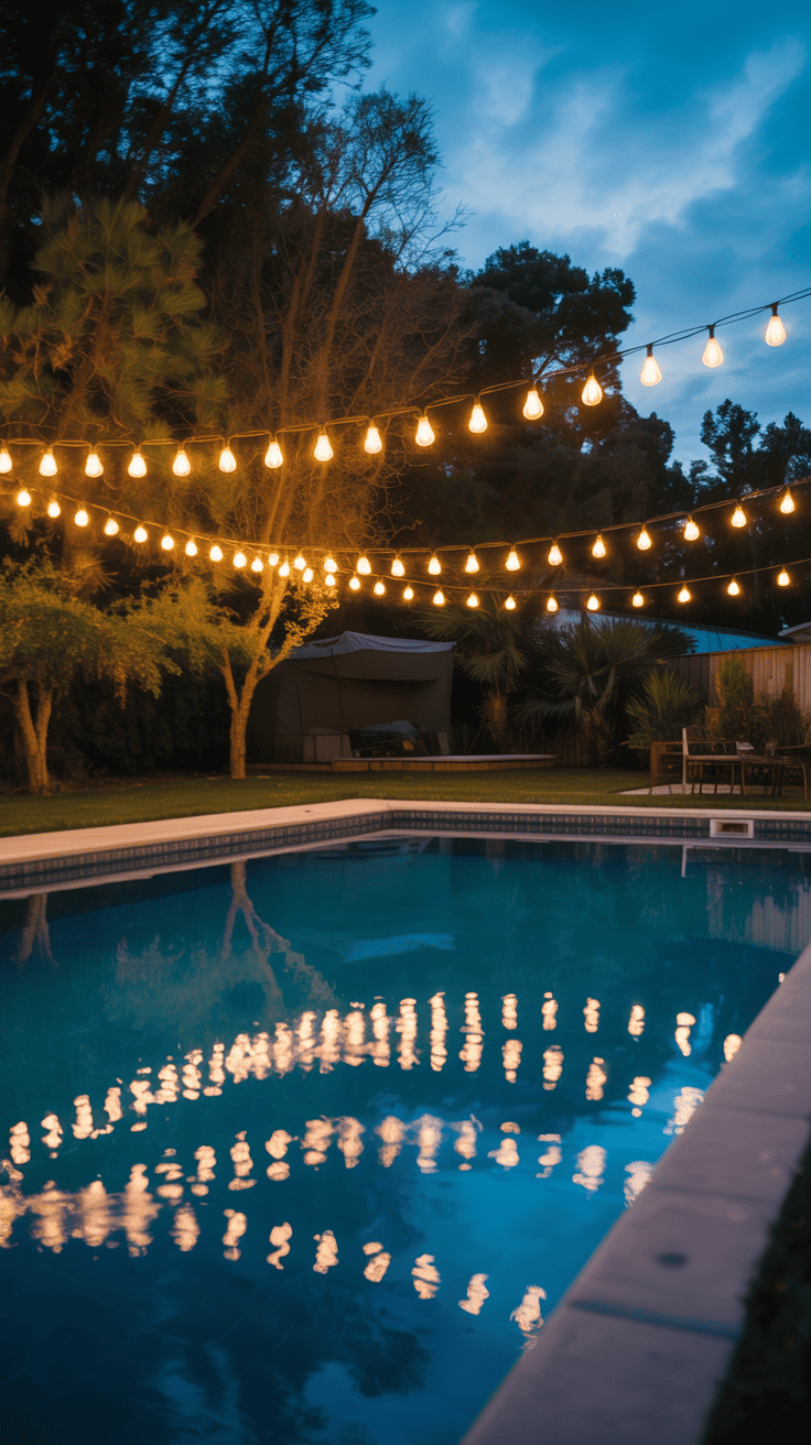 Pool Party Aesthetic with String Lights
