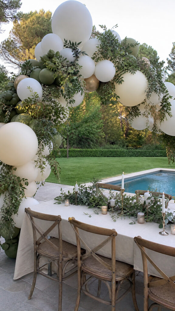 Minimalist White And Green Balloon Arch