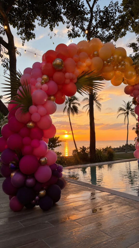Sunset Colors Balloon Arch For Evening Pool Parties