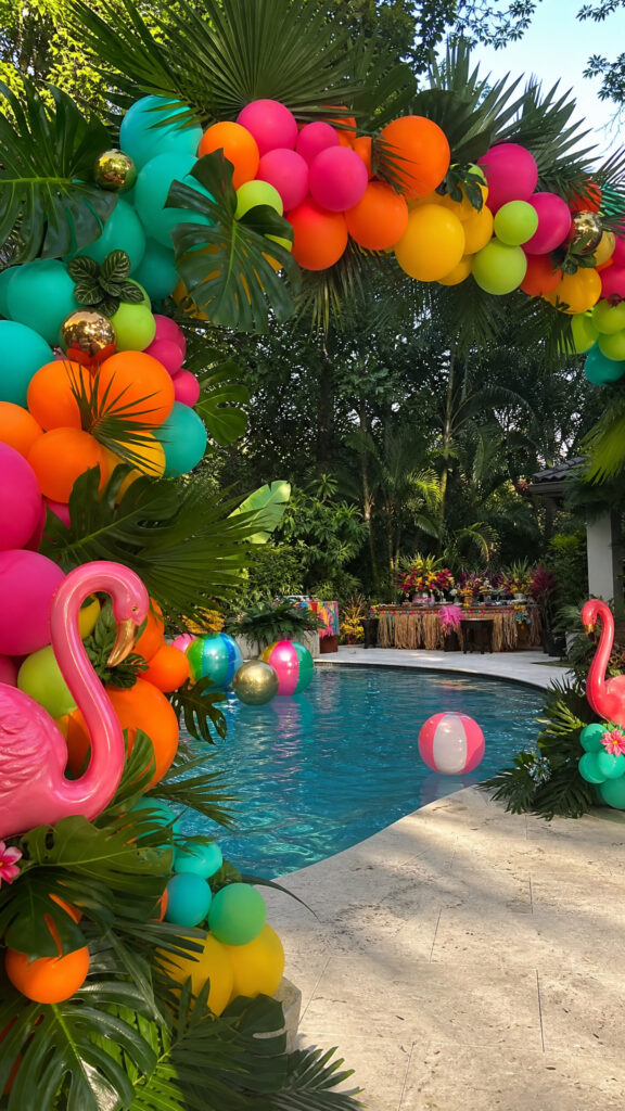 Tropical Paradise Balloon Arch With Palm Leaves
