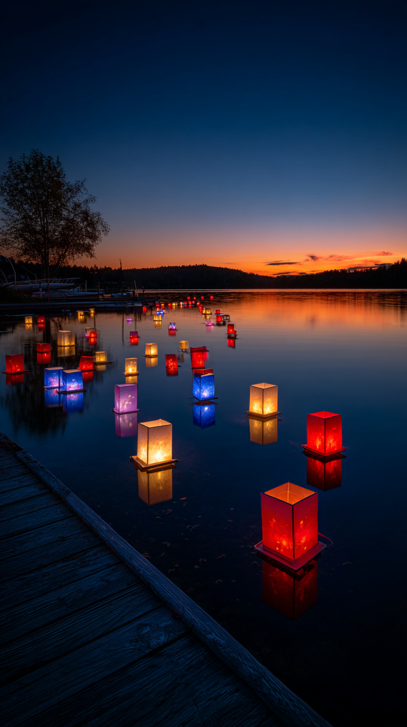 Red, White, and Blue Floating Lanterns - Image 1