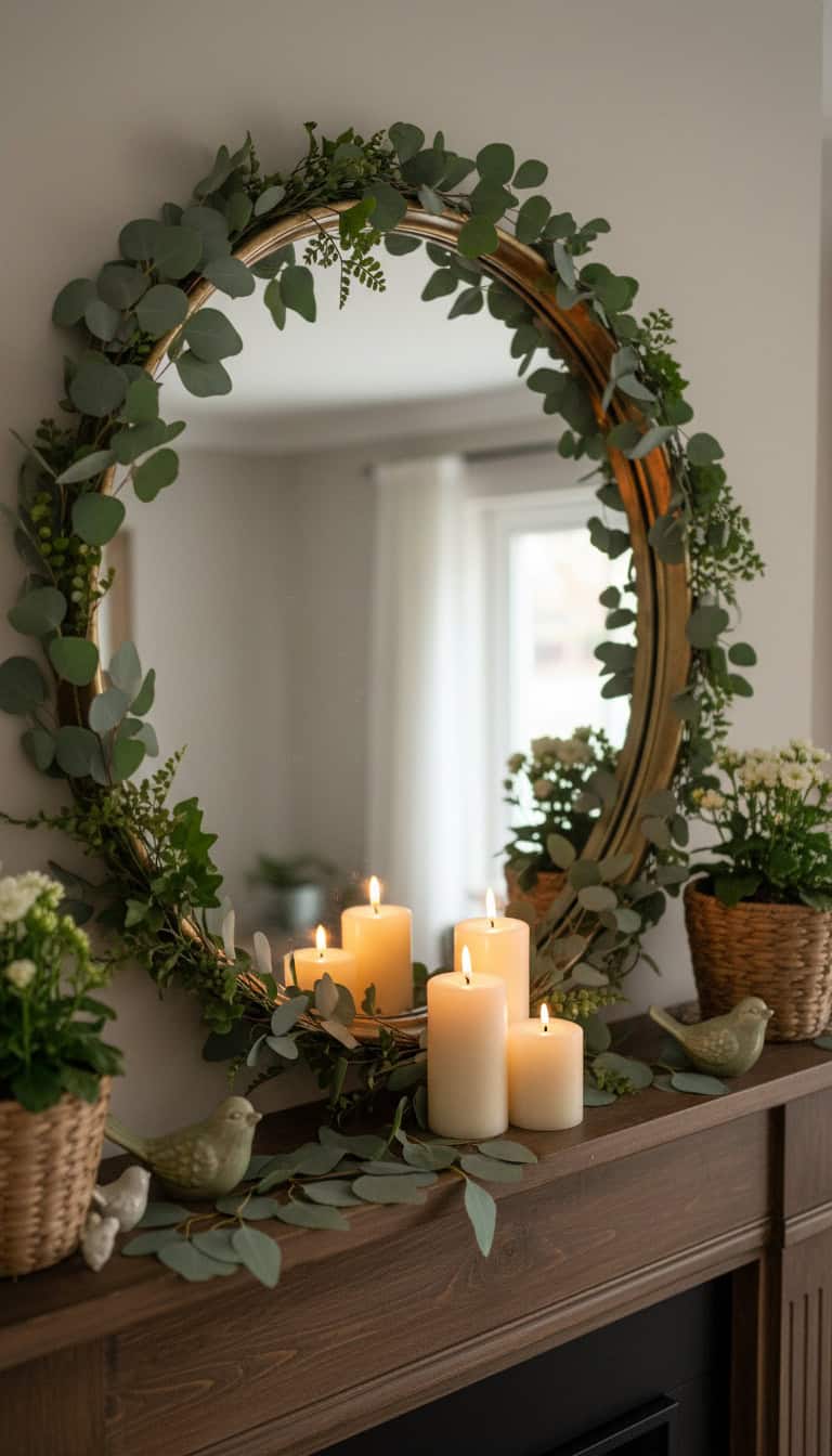 Round Mirror with Greenery