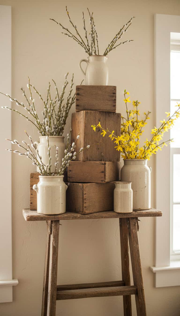Rustic Spring Decor for Your Mantel and Table