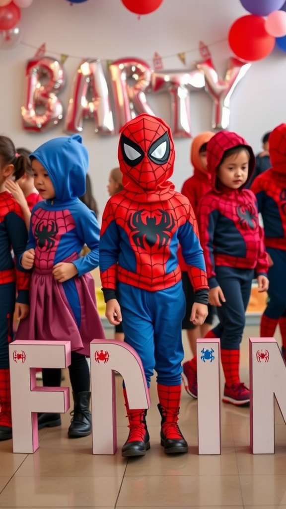 Children in Spider-Man costumes at a birthday party