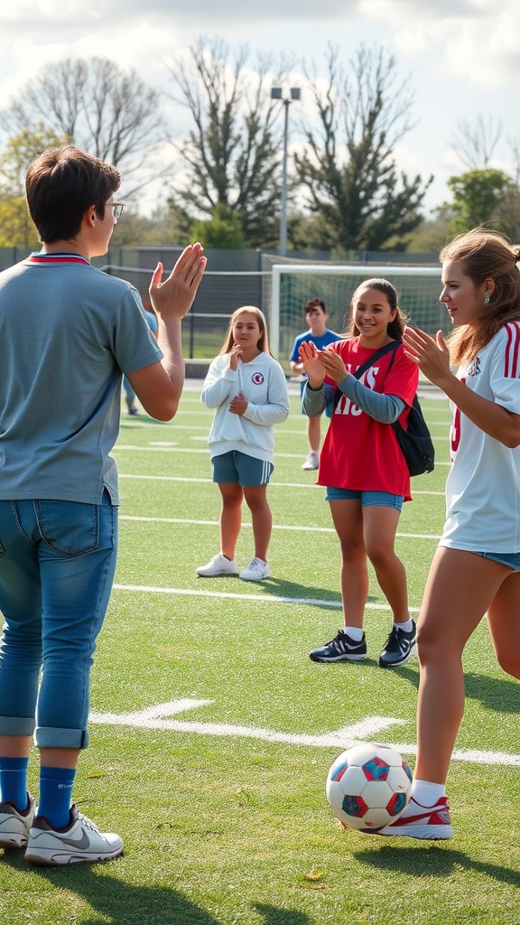 Teenagers participating in a sports tournament outdoors