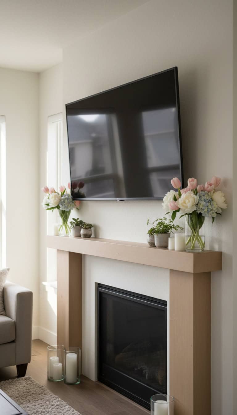 Spring Mantle Decor With TV: Stylish and Practical