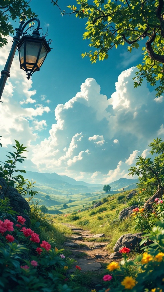 A scenic path with flowers and clouds, symbolizing a positive journey in education.