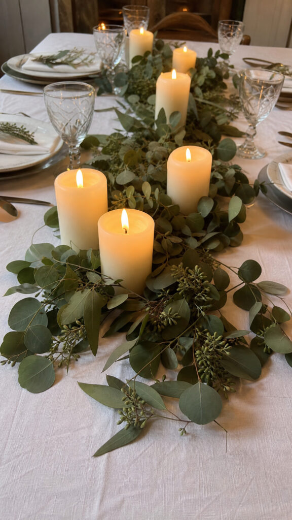 Elegant Candle and Greenery Runner