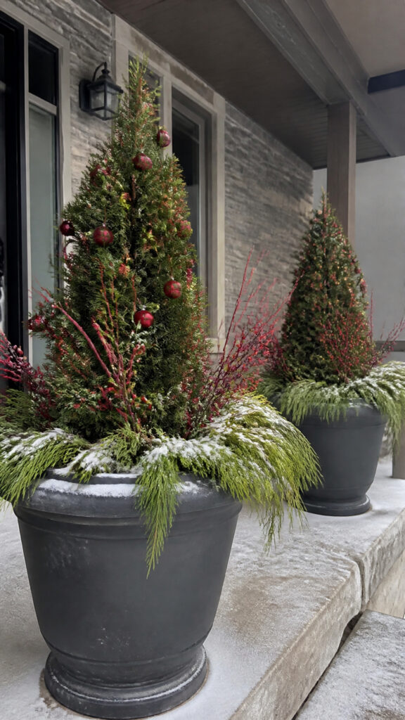 Potted Evergreens and Winter Planters
