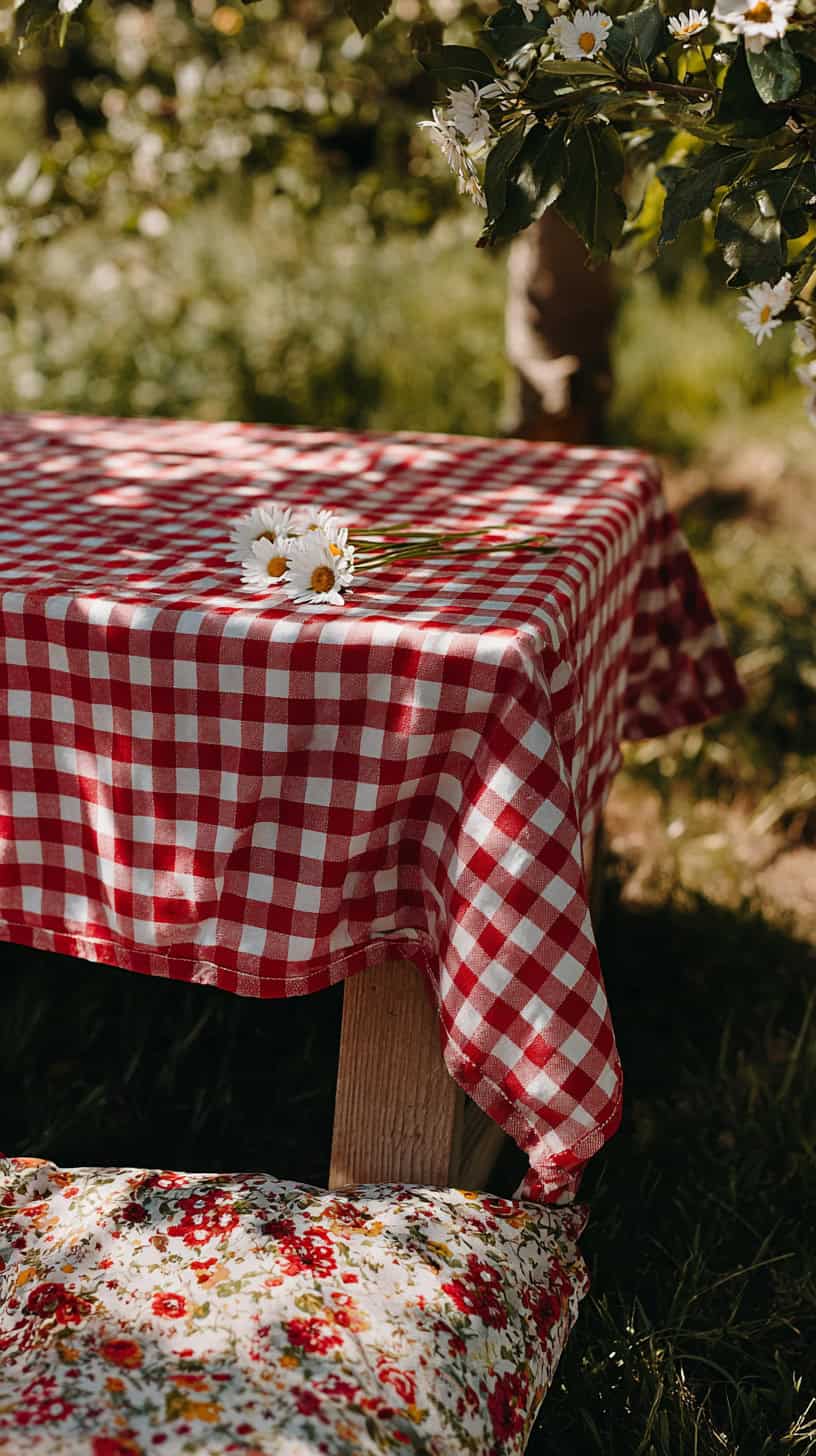 Vintage Checkered Tablecloth - Image 1