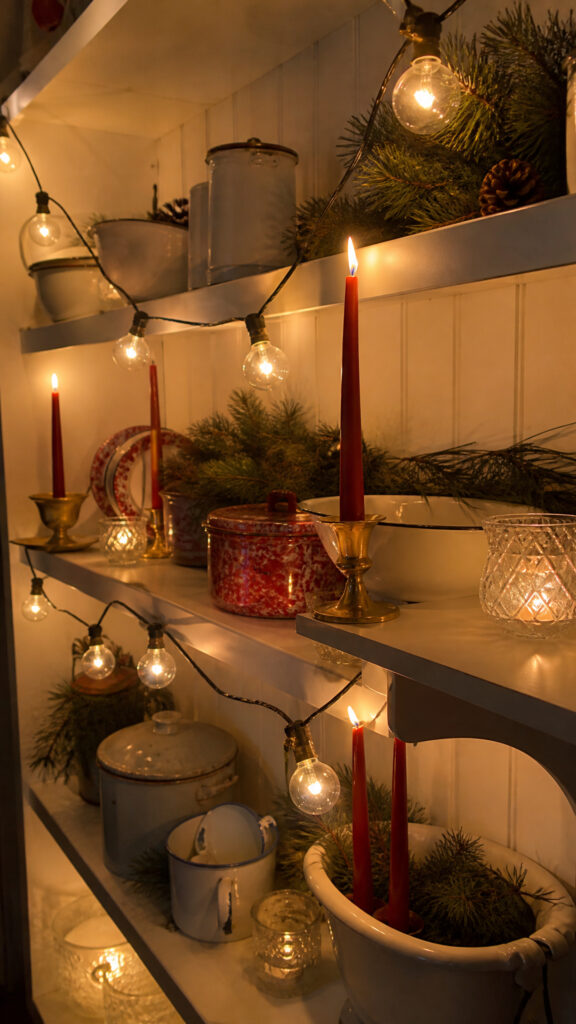 Decorate with Vintage Kitchen String Lights and Candles