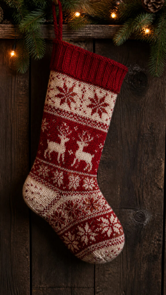 Red and White Fair Isle Pattern Stockings