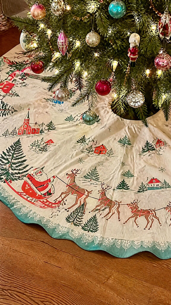 Printed Cotton with Retro Christmas Scenes