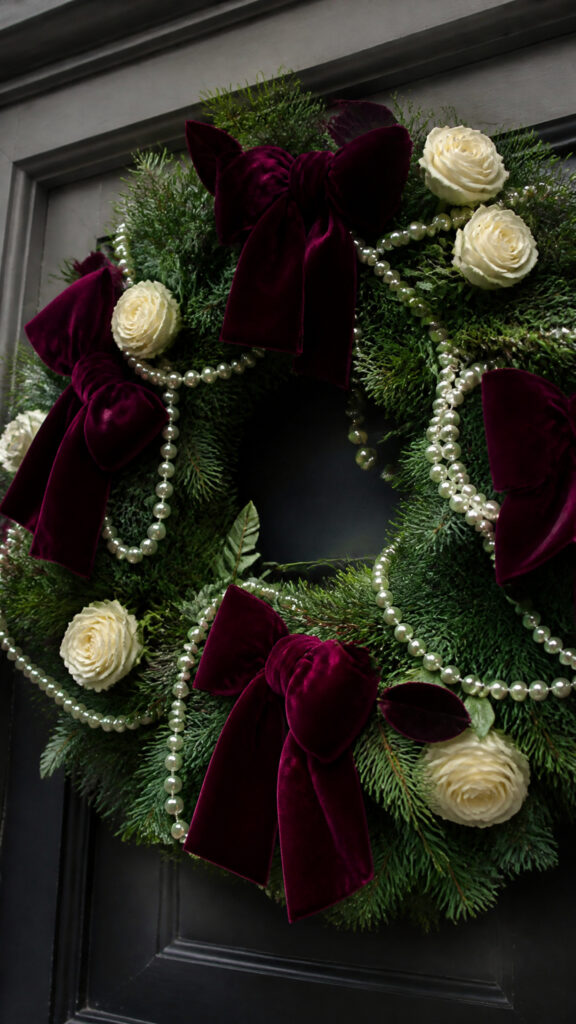 Elegant Velvet Ribbon and Pearl Wreath