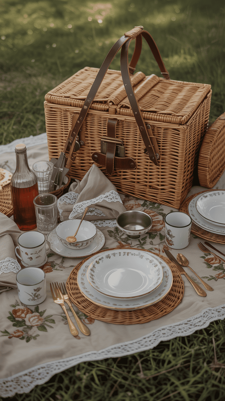 Vintage Picnic Aesthetic with Wicker Baskets