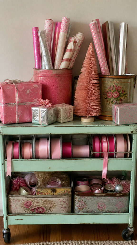 Retro Pink Christmas Wrapping Station