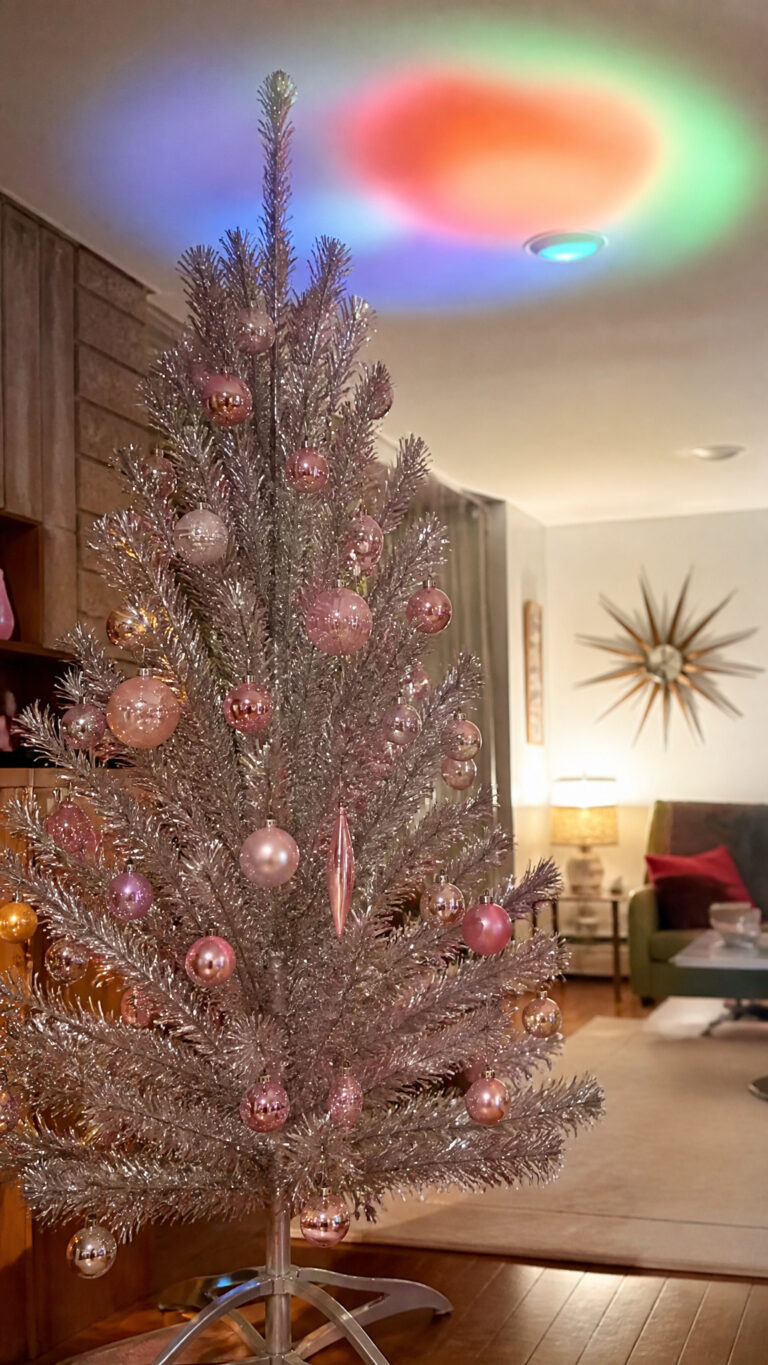 The Iconic Aluminum Christmas Tree with Pink Ornaments