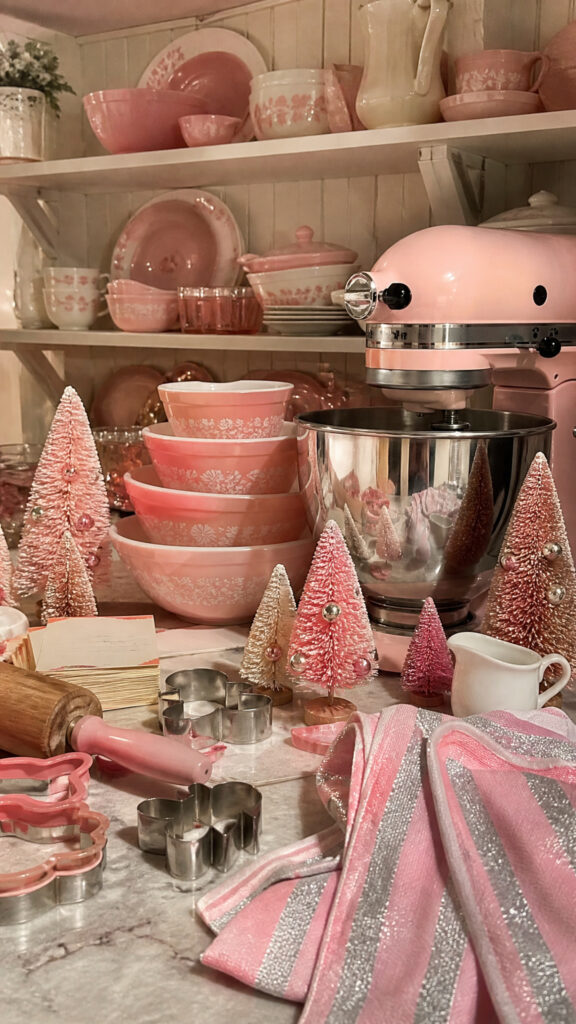 Vintage Pink Christmas Kitchen Decor