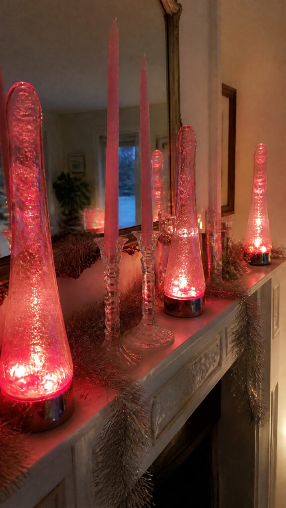 Vintage Pink Christmas Lights and Candles